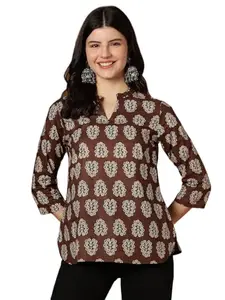 Janakdulari Fashion Cotton Printed Top for Women and Girls (JDC-306-BROWN-M)|| Party Office Home College Jean Wear