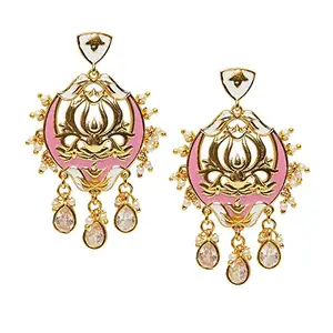 VOYLLA Shwet Kamal enamelled Gold toned Jhumi earrings