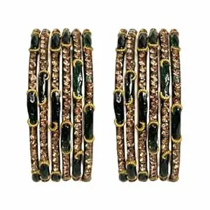 Srijman Creation Traditional Stone-Studded Glass Bangles for Women (Pack of 12) | Elegant Ethnic Churi Set | Multiple Colors | Sizes 2.4, 2.6, 2.8