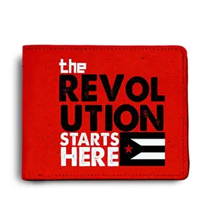 ShopMantra Revolution Starts Here Printed Canvas Leather Wallet for Men's