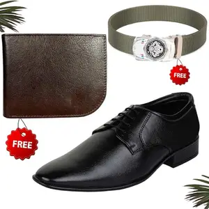 Latest Trendy Formal Shoes/Party Shoes/Shoes Combo with Free Wallet & Belt for Men and Boys (BAZAAR2417_TCC-BR-301) Multicolor