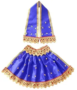 Poorti Enterprises Handmade MATA Rani Lehnga & Patka/Chunri Designer Dress with Lace Work. - Blue (9-10 Inch)