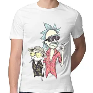 Heybroh Rick Sanchez and Morty Smith Fear and Loathing in Las Vegas Mashup Graphic Printed 100% Men's Cotton Tshirt (Medium) (White)