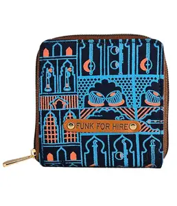 Funk For Hire Women Printed Canvas Square Small Wallet - Navy Blue