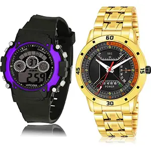 NIKOLA Chronograph Analog and Digital Black and Gold Color Dial Men Watch - B133-(56-S-21) (Pack of 2)