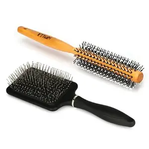 Nfilla Kacchi Neem Wooden Comb - Oil For Multi-Actions - Detangling, Frizz Control & Shine, Suited For All Hair Types (Fine Tooth) & Vented Hair Brush and Hair Comb