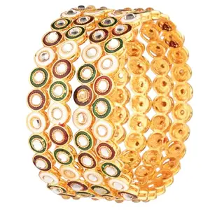 Amazon Brand - Anarva Gold Faux Kundan Crystal Bangles Bracelet Jewelry Set For Women (4 Pcs) Size 2.10