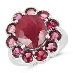 JOHAREEZ 9.34CTW Dyed Ruby & Rhodolite .925 Sterling Silver Ring