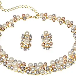 YouBella Jewellery Sets for Women Pearl Studded Necklace Jewellery Set with Earrings for Girls/Women (Gold)