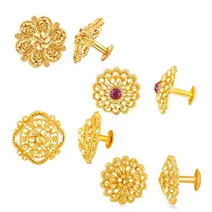 MEENAZ Traditional Temple 1 One Gram Gold 18k Copper Brass Ruby Bridal South Indian Screw Back Studs Earrings Combo Set Pack Tops Stud For Women girls Latest -Ear rings combo-M60