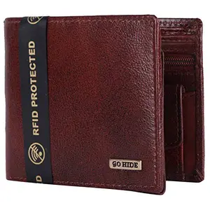 GOHIDE Brown Genuine Leather Wallet for Men Ultra Strong Stitching | Handcrafted | Zip Wallet with 4 Card Slots | 1 Coin Pocket