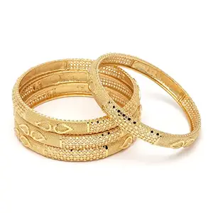ZENEME Set Of 4 Gold-Plated Classic Paisley Shaped Textured Handcrafted Bangles (2.6)