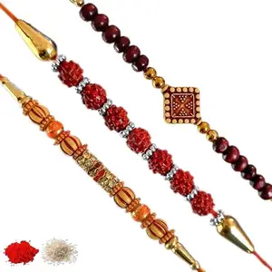 Rakhi set of 3, Rakhiya, Rakhi combo,with roli and chawal packet 56