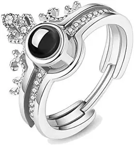 Men Valentine Smart Temperature Combo Ring Silver & Black (IR2237)