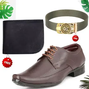 Vitoria Unique PU Formal/Party Shoes Combo with Free Wallet & Belt for Men & Boys | Stylish & Comfortable | Ideal for Office, Parties, Casual Outings(Multicolor)(Size: 8UK) 948_AXR-TC-1005