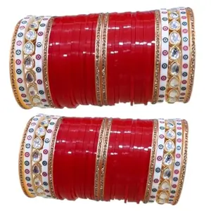KAMAAKSHI FASHION COLLECTIONS Women's Kundan Chuda Set | Traditional Wedding Bangles Set for Girls, Ethnic Accessories for Weddings or Any Special Occasions (red & gold, 2.6)