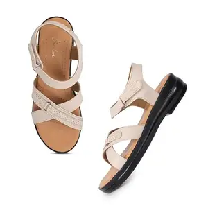 Padchin Smart Casual Perforations Cream Flatform Heel Sandal