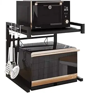 Microwave Oven Rack, Expandable Carbon Steel Microwave Shelf, Kitchen Counter Shelf, 2 Tiers