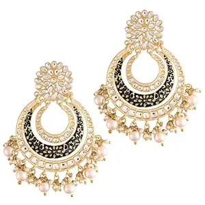 Peora Meenakari Gold Plated Black Chandbali Traditional Earrings for Women Studded with Pearl & Kundan