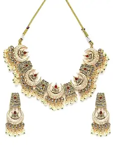 Karatcart Gold Plated White and Pink Meena Kundan Necklace Set for Women