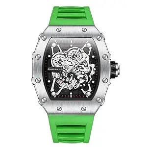 Giordano Analog Watch for Men - Skeleton-Style Dial | Brushed Steel Case with Silicone Strap