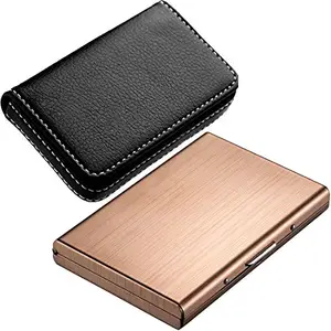 Stealodeal Rose Gold Trending Metal with Soft Black Leather Wallet Card Holder