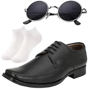 Vitoria Stylish l Men Black Lace Formal Shoes with White Socks & Round Black/8