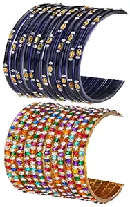 Colorful Glass Bangles/Kada Set Combo Ornamented with Colourful Chips & Beads_Bridal1146 (AkBang2-ARC1.b_bang)