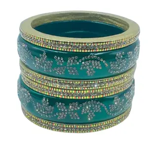 Traditional Green Lac Bangle Set for Women & Girls | Handcrafted Rajasthani Bridal Bangles with Stone Work | Ethnic Indian Jewelry