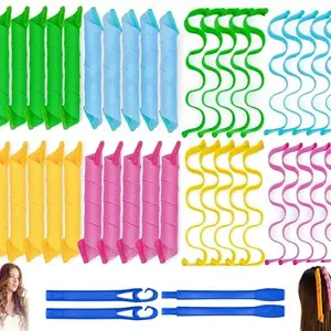 APOEM 40PCS Hair Curlers No Heat Magic Hair Rollers Wave and Spiral Curl Former Two Styles(30cm/12in) with 4PCS Styling Hooks Kit DIY Heatless Hair Curlers for Most Hairstyles Short and Medium