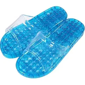 KRIVIDH Unisex Acupressure Shower Slippers with Massage Pebble Footbed, Non-Slip Quick Dry Hollow Grid Bathroom Slipper, Lightweight PVC Anti-Skid Bath Spa Slides for Men Women Indoor Outdoor Pool House Slippers