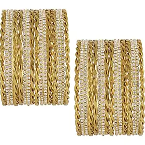 NMII Traditional Gold Plated Zircon Gemstone Studded Metal Bangles Set For Women & Girls | Fancy Women's Bangles | Fashion Jewellery Items | Chudi Set Golden | Designer Bangles-(RB1_D-Silver-2.2)