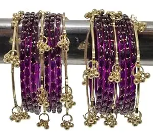 BANGLESKART kashmiri ghangharoo glass bangle Set For Women And Girls | Light Weight Bangles | Traditional Transparent Fancy Glass Chudi Set for Wedding, Party (18 Bangles)