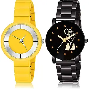 NIKOLA Fashionable Analog Yellow and Black Color Dial Women Watch - G638-GC52 (Pack of 2)