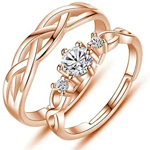 STYLISH TEENS dc jewels Appealing Rose-Gold Plated Cubic Zircon Couple Adjustable Rings Stainless Steel Swarovski Zirconia Gold Plated Ring Set