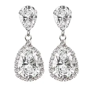 Fabula by OOMPH Jewellery Silver & Black Tone and Cubic Zirconia Drop Earrings for Women & Girls, Silver & White