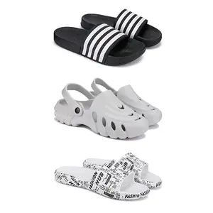 Lightweight,Classic SliderSandals with Clogs for Men-Combo(3)-3024-3135-3104-10 White-3831