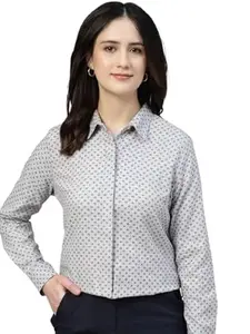 Hancock Women Printed Pure Cotton Formal Shirt (16268GreyXXL)