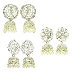 SAIYONI Combo Pair Of 3 Admirable Kundan Rounded Jhumka Earring For Women & Girls | Gold