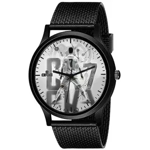 AROA Watch New Watch for The Legend CR7 White Model : 732 Black Metal Type Analog Black Strap Watch White Dial for Men Stylish Watch for Boys