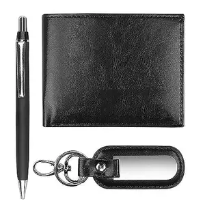 The Wallet Store Leather Wallet, Pen & Key Chain Gift Set | Premium Leather | Best Gift for Brother, Husband, Boyfriend, Father, Etc. (Black)
