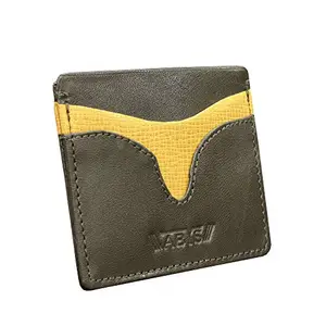 ABYS Genuine Leather Grey & Yellow Card Cases & Money Organizers for Men and Women
