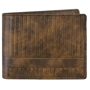 CLOUDWOOD Brown 3D Emboss Line Bi-Fold Leather 3 ATM Card Slots Wallet for Men -WL28