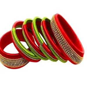 pratthipati's Silk Thread Bangles New Plastic Bangle With Parrot Green Color (cherry red) (Pack of 10) (Size-2/2)