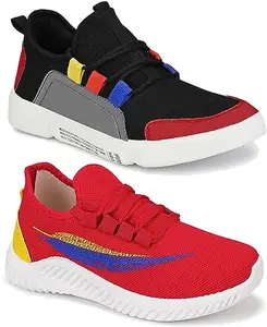 WORLD WEAR FOOTWEAR Soft, Comfortable and Breathable Canvas Lace-Ups Casual Shoes for Men (Black and Red and Yellow, 9) (S4169)