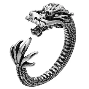 KRYSTALZ Men Stainless Steel Gothic Punk Natural Dragon Adjustable Retro Ring Open Ring Jewellery for Unisex