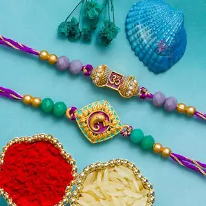 eCraftIndia Set of 2 Om Ganesha Rakhis with Roli Chawal Pack | Designer Rakhi for Brother Bhaiya Bhai Bhabhi Kids
