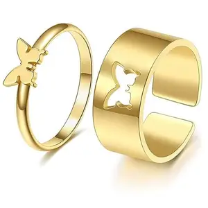 Jewels Galaxy Gold-Plated Butterfly-Themed Rings (Pack of 2)