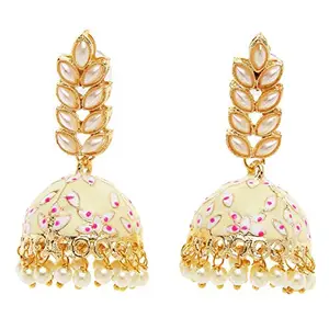 Shining Diva Fashion Latest Fancy Stylish Pearl Meenakari Jhumka Traditional Jhumki Earrings for Women and Girls (12526er), white, one