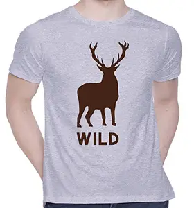 CreativiT Graphic Printed T-Shirt for Unisex Wild | Keep Calm | Wildlife | Deer Tshirt | Casual Half Sleeve Round Neck T-Shirt | 100% Cotton | D00310-46_Grey_X-Large